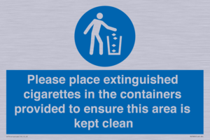 Please place extinguished cigarettes in the containers provided to ensure this area is kept clean